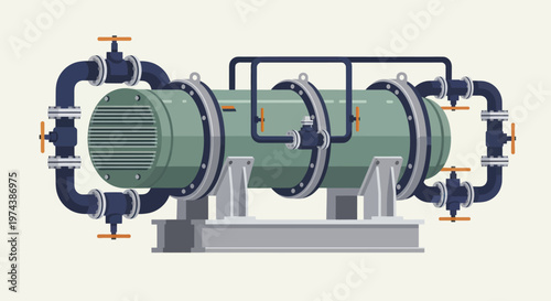Industrial Heat Exchanger System with Pipes and Valves.