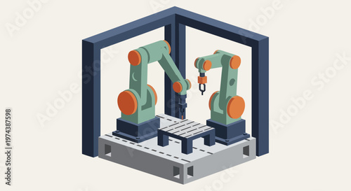 Industrial Robotic Arms Working Together on an Assembly Line.