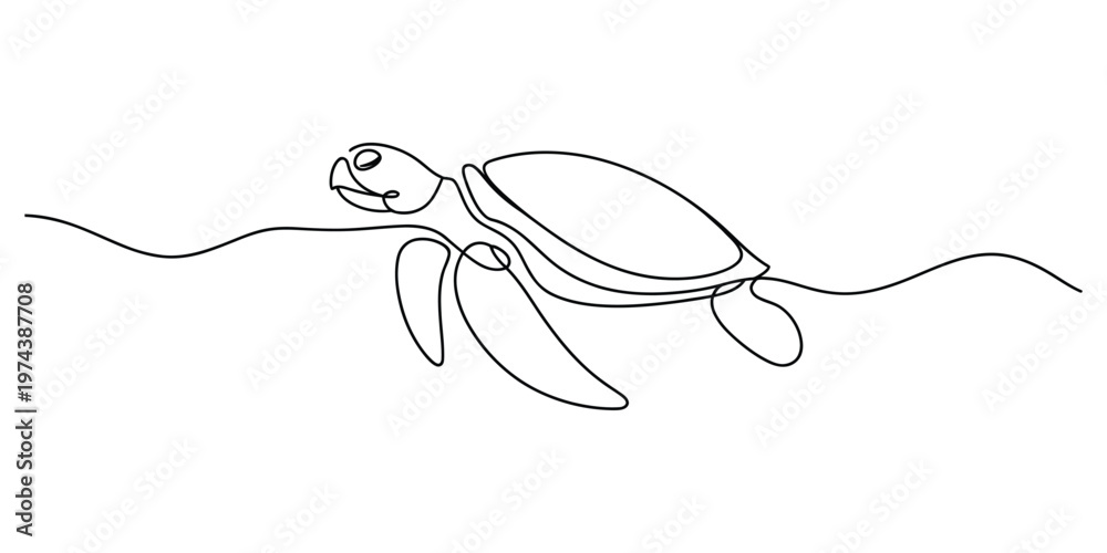 Obraz premium A minimalist single line drawing of a graceful sea turtle swimming through the deep blue ocean
