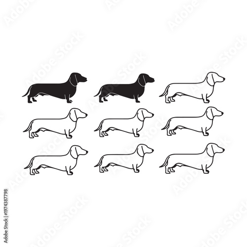 Minimalist Dachshund Dog Icons with Solid and Thin Line Styles, Profile View 

