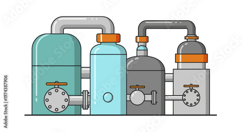 Industrial water treatment plant with multiple tanks and pipes.