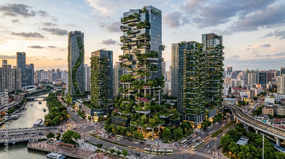Obraz premium Green Vertical Garden Towers