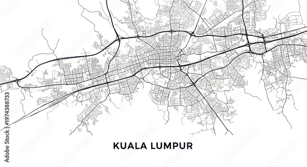 Fototapeta premium Kuala Lumpur City Map Minimalist Black and White Illustration.