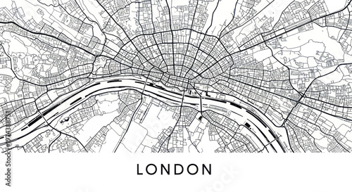 London City Map Black and White Minimalist Design.