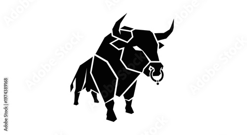 Geometric low poly black bull with nose ring icon