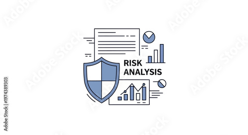 Risk Analysis and Data Protection Concept with Shield and Charts.