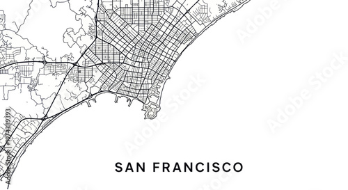 San Francisco City Map Minimalist Black and White Design.
