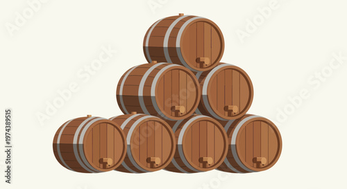 Stack of Wooden Barrels for Wine or Whiskey Storage.