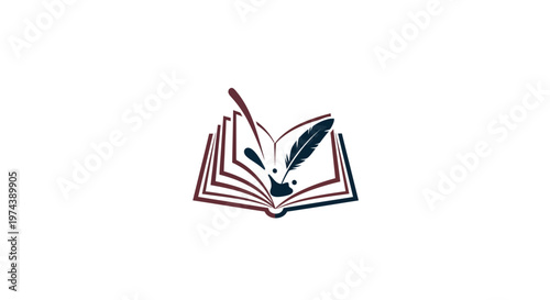 Open book with quill pen and ink illustration