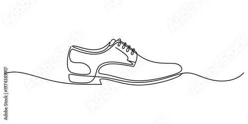 A single continuous line drawing depicting a classic formal leather oxford shoe for men fashion