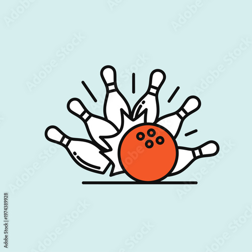 Orange bowling ball striking pins illustration