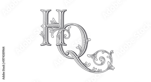 Ornate intertwined HQ monogram logo design element