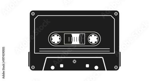 Retro black and white audio cassette tape symbol