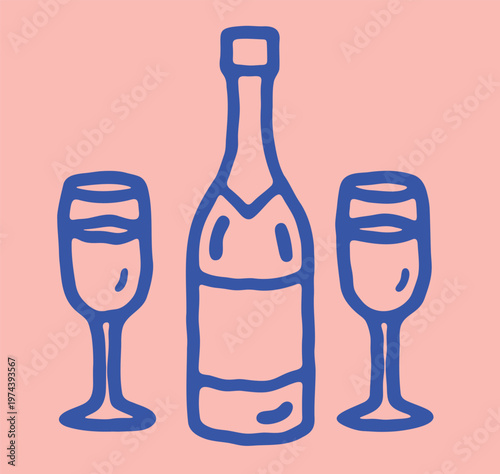 Wine set outline sketch vector illustration