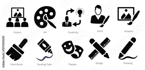 set of art icons as artist artwork visitors