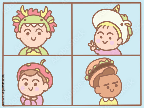 Adorable kids wearing cute animal and food hats cartoon collection