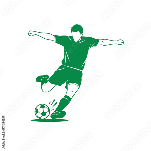 Male soccer player kicking ball with dynamic action pose