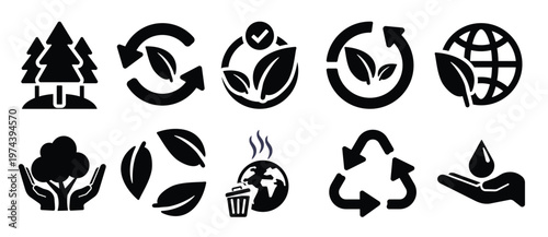 set of ecology icons as pollution save water recycle