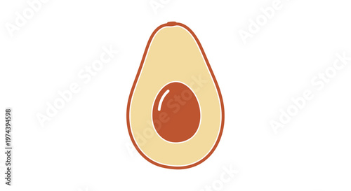 Minimalist avocado half illustration with pit on white background