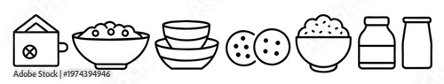 breakfast oatmeal and cereals editable stroke outline icons