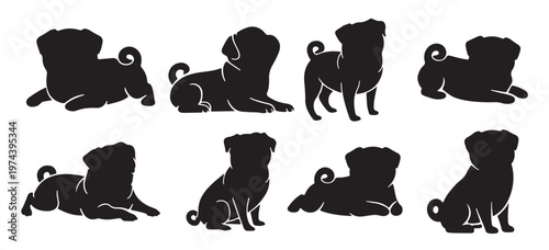  black set pug silhouettes 