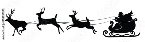 christmas sleigh with reindeer and santa