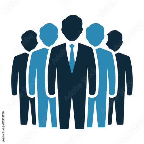 Vector featuring five silhouettes of business professionals in formal attire facing forward