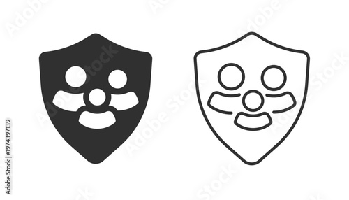 Family insurance shield safety icon set vector simple line stroke outline and bold solid style logo design, parents protection safeguard security sign symbol shape silhouette clip art
