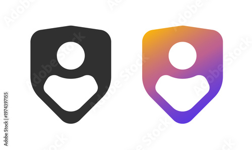 Personal identity security protection icon logo simple solid bold vector graphic illustration set, user person account profile shield safety sign symbol pictogram, privacy access logo, info safeguard
