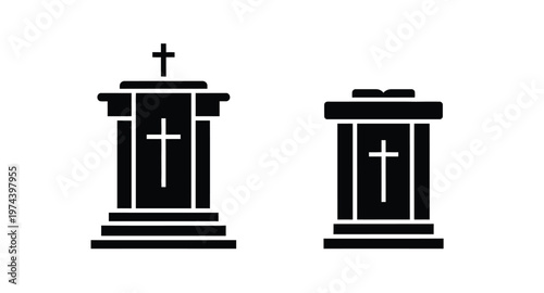 Black tombstone and grave designs religious symbols on transparent background silhouette