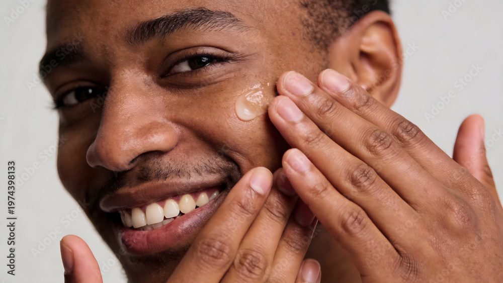 Fototapeta premium Man applying skincare product to face