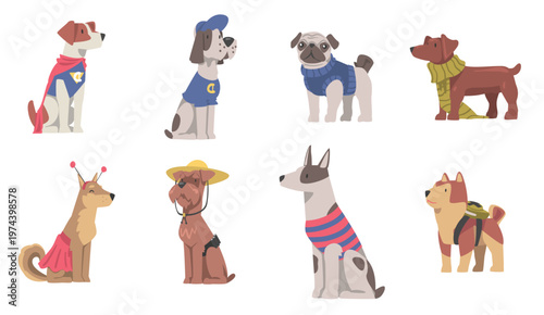  cute dogs in festive costumes set funny pets animals