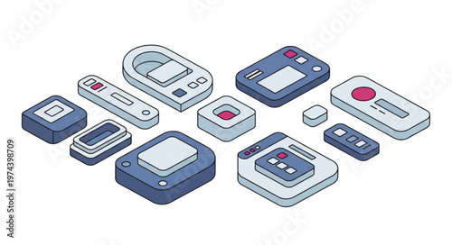Assortment of isometric portable electronic media devices collection.