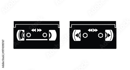 Two vintage vhs tapes detailed view on transparent background silhouette