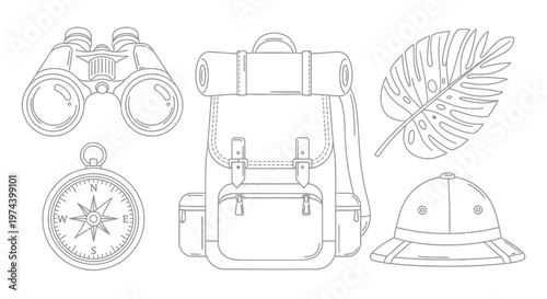Monochrome line art illustration of DJ equipment including turntable headphones mixer and speakers.