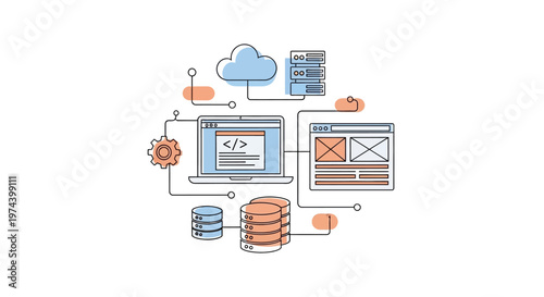 Monochrome line art illustration of DJ equipment including turntable headphones mixer and speakers.