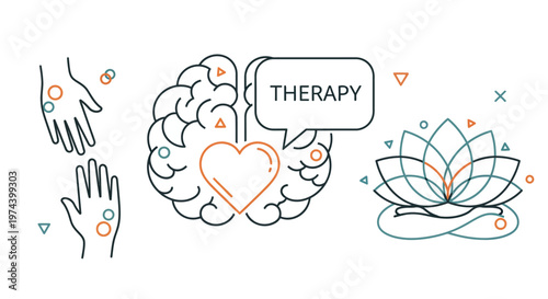 Monochrome line art illustration of DJ equipment including turntable headphones mixer and speakers.