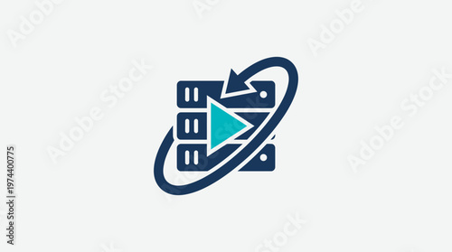 Server and Play Icon Logo for Data Streaming