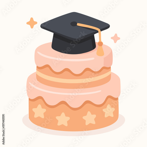 A vector graphic illustration of a graduation cake with a cap