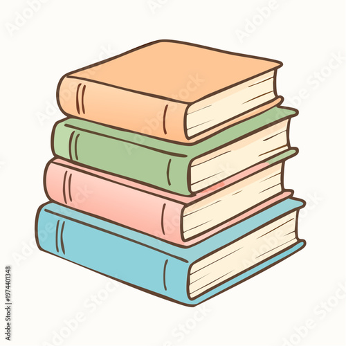 A colorful stack of books in a minimalist vector illustration