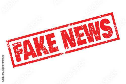 Red grungy fake news stamp on mark label symbol warning caution misinformation deception disinformation false untruth. Fake news stamp with red grunge texture