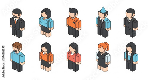 Isometric Business People Avatars Diverse Professional Characters.