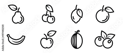 set of simple icons on a theme fruits berries goodies