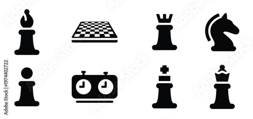 set of simple icons on a theme game chess competition