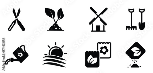  set of simple icons on a theme garden garden farming
