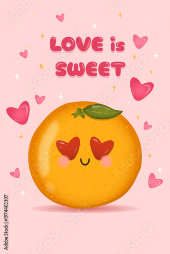 Cute mandarin orange love greeting card, love is sweet!