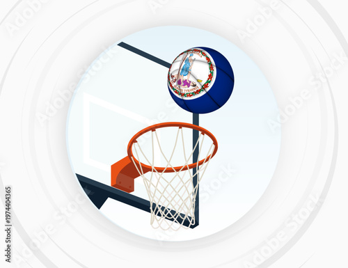 Virginia Flag Themed Basketball in Motion, Scoring Moment in Basketball Game.