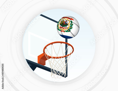 West Virginia Flag Themed Basketball in Motion, Scoring Moment in Basketball Game.