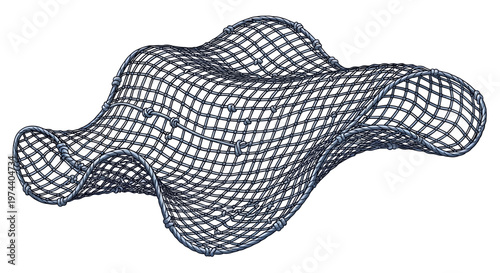 Abstract three-dimensional mesh structure with a unique wavy pattern.