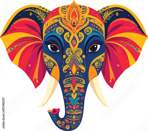 Indian elephant head vector illustration with decorative floral design